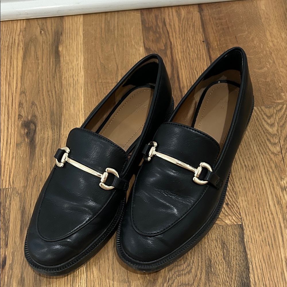 H&M Black Leather Loafers with Silver Accent